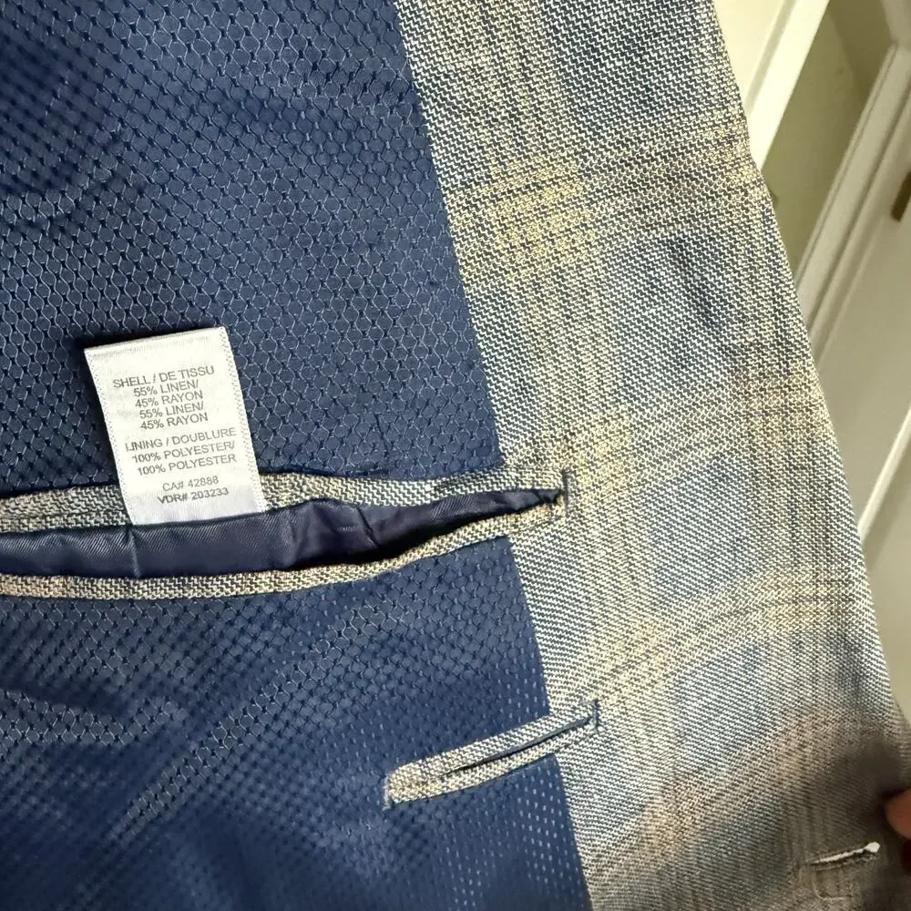 Oak Hill Mens Sports Coat Blazer Jacket 2XL Tall 50/52 Plaid Linen 2 Button Luxe - Picture 8 of 9